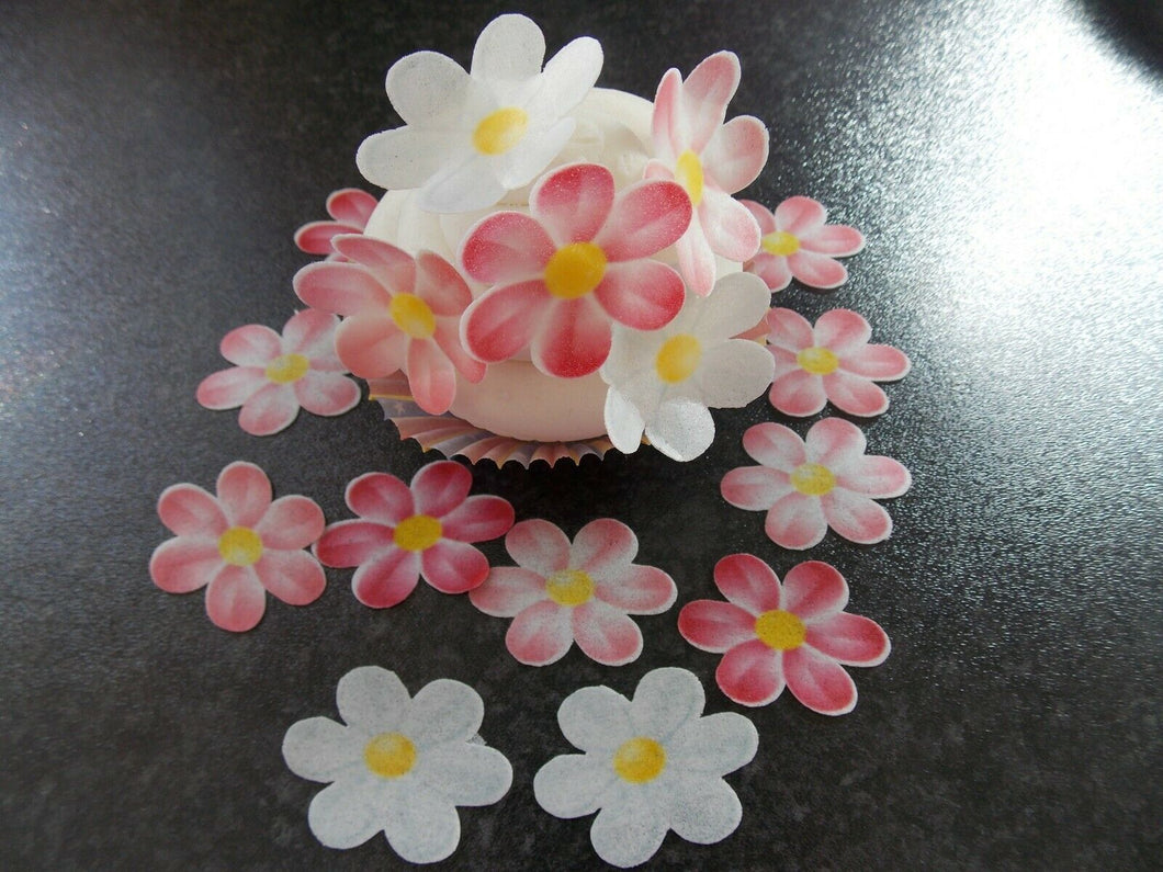 16 PRECUT Edible Pink Flowers wafer/rice paper cake/cupcake toppers