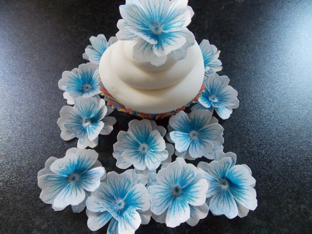 12 x 3D Edible Blue and White flowers wafer/rice paper cake/cupcake toppers