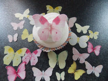 Load image into Gallery viewer, 36 Precut Edible Pink and Yellow Mix Butterflies for cakes and cupcake toppers
