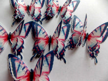 Load image into Gallery viewer, 12 PRECUT Double Red and Blue Edible paper Butterflies cake/cupcake toppers
