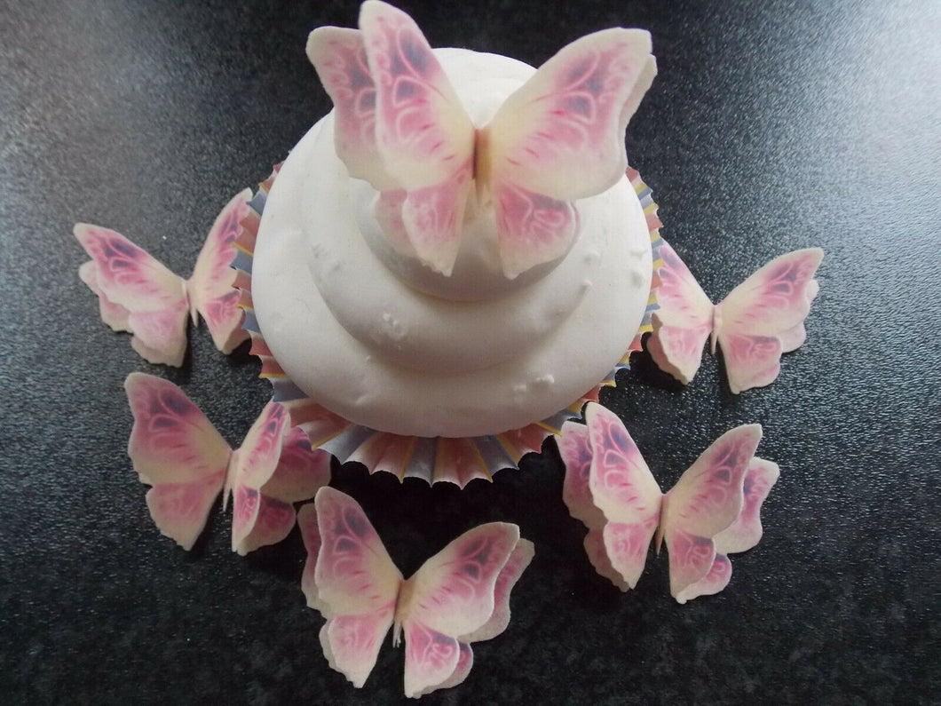 12 PRECUT Double Cream/pink/lilac Edible wafer paper Butterflies cupcake toppers
