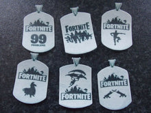 Load image into Gallery viewer, 12 PRECUT Edible Fortnite Dog tags wafer/rice paper cake/cupcake toppers
