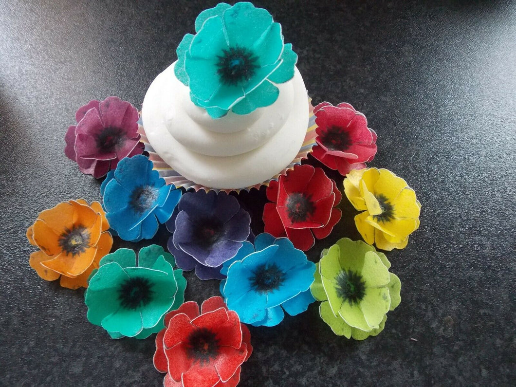 12 x 3D Edible Multi Colour Poppy flowers wafer/rice paper cake/cupcake toppers