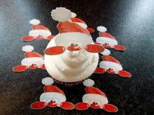 Load image into Gallery viewer, 12 PRECUT Edible Christmas/xmas peeking Santa wafer paper cake/cupcake toppers
