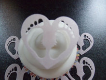 Load image into Gallery viewer, 12 PRECUT Pink Baby Feet Hearts Edible wafer/rice paper cake/cupcake toppers
