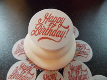 Load image into Gallery viewer, 12 PRECUT Birthday Disc red Edible wafer/rice paper cake/cupcake toppers
