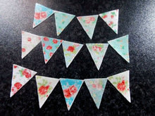 Load image into Gallery viewer, 40 PRECUT Floral Bunting/Flag Edible wafer/rice paper cupcake toppers
