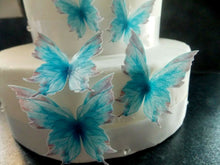 Load image into Gallery viewer, 22 PRECUT Blue Edible wafer paper Butterflies cake/cupcake toppers 2
