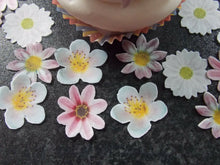 Load image into Gallery viewer, 24 PRECUT Edible small Pink &amp; White Mix Flowers wafer paper cake/cupcake toppers
