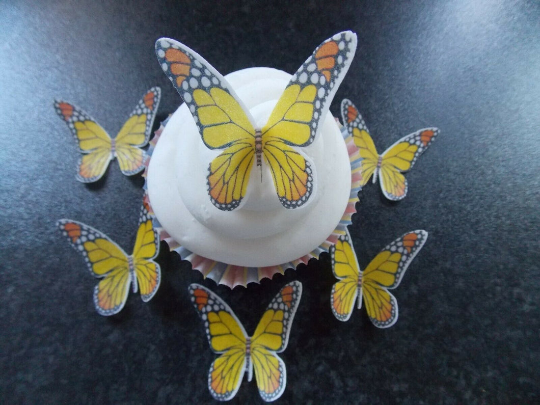 12 PRECUT Yellow Butterflies Edible wafer/rice paper cupcake toppers (E)