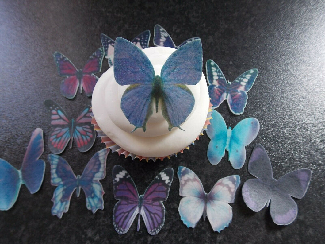 12 Precut Edible Purple Mix(2) Butterflies for cakes and cupcake toppers