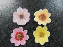 Load image into Gallery viewer, 24 PRECUT Edible small Pink &amp; Yellow Mix Flowers wafer paper cake/cupcake topper
