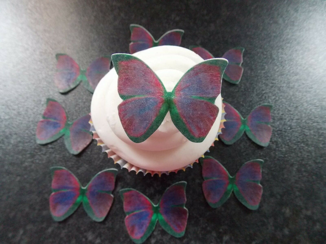 16 PRECUT Deep pink/Purple/Green Butterflies cake/cupcake toppers