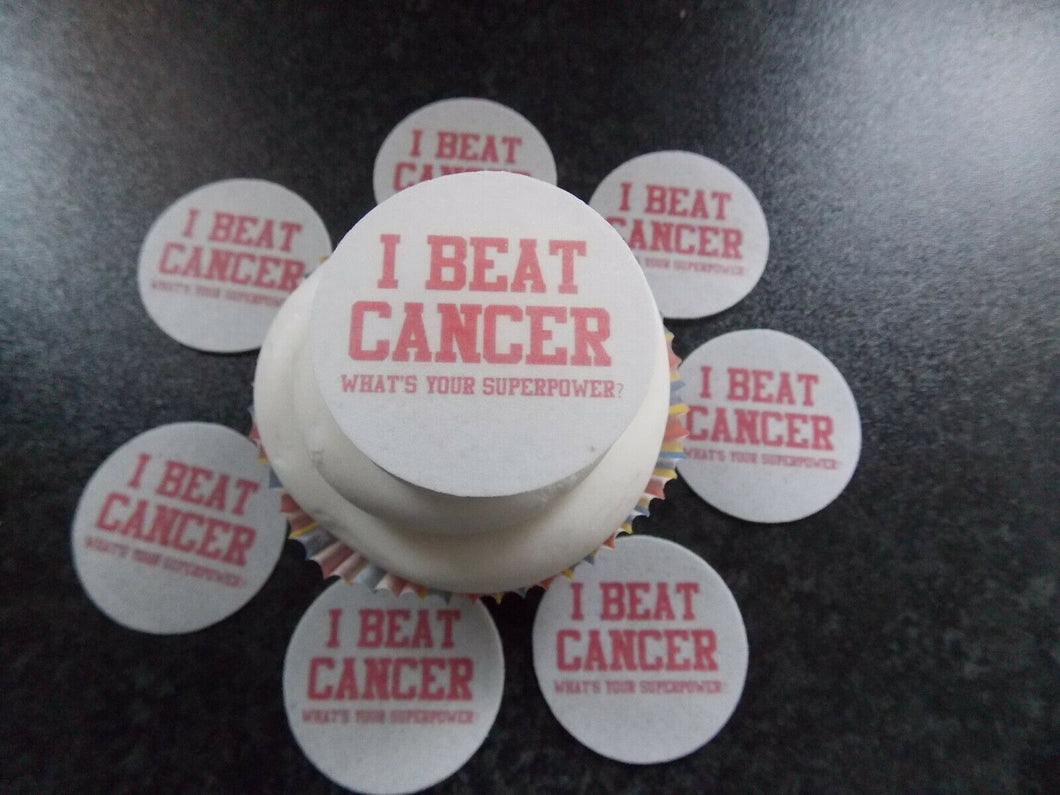 12 PRECUT Edible I Beat Cancer discs wafer/rice paper cake/cupcake toppers