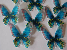 Load image into Gallery viewer, 12 PRECUT Edible Blue wafer/rice paper Butterflies cake/cupcake toppers
