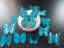 Load image into Gallery viewer, 12 PRECUT Edible Blue Mix Butterflies cake/cupcake toppers
