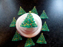 Load image into Gallery viewer, 24 PRECUT Edible Christmas/xmas Tree small wafer paper cake/cupcake toppers
