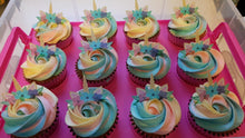 Load image into Gallery viewer, 12 PRECUT Unicorn Horn &amp; Flowers Edible wafer/rice paper cupcake toppers
