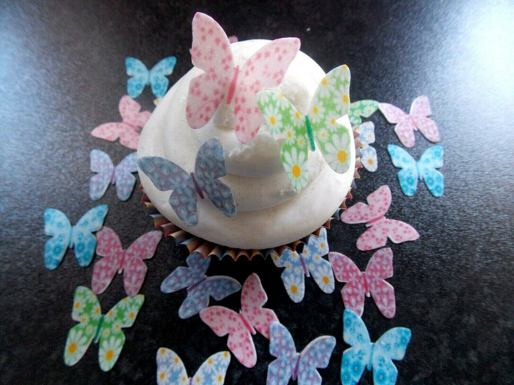 30 Precut Edible Small Floral Butterfly wafer paper cake/cupcake toppers