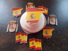 Load image into Gallery viewer, 12 PRECUT Edible Spanish Theme wafer/rice paper cake/cupcake toppers
