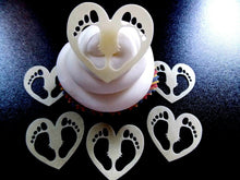 Load image into Gallery viewer, 12 PRECUT Yellow Baby Feet Hearts Edible wafer/rice paper cake/cupcake toppers

