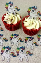 Load image into Gallery viewer, 12 PRECUT Colourful Unicorns Edible wafer/rice paper cupcake toppers
