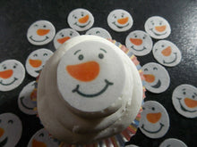 Load image into Gallery viewer, 24 PRECUT Edible Christmas/xmas small snowmen discs wafer paper cupcake toppers
