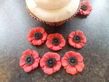 Load image into Gallery viewer, 12 Edible fondant Poppy Flower cake/cupcake toppers
