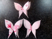 Load image into Gallery viewer, 12 PRECUT Edible Double Pink Butterfly wafer/rice paper cake/cupcake toppers(3)
