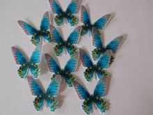 Load image into Gallery viewer, 12 PRECUT Edible Blue wafer/rice paper Butterflies cake/cupcake toppers
