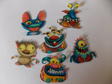 Load image into Gallery viewer, 12 PRECUT edible wafer/rice paper Colourful Monsters cake/cupcake toppers
