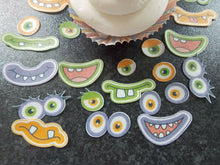 Load image into Gallery viewer, 12 Sets of Edible wafer Paper Monster Faces (boys) cake/cupcake toppers
