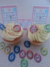 Load image into Gallery viewer, 44 PRECUT Edible Bingo wafer/rice paper cake/cupcake toppers
