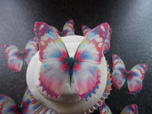 Load image into Gallery viewer, 12 PRECUT Edible Pink/Purple Butterfly wafer/rice paper cake/cupcake toppers(a)
