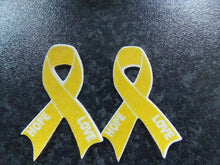 Load image into Gallery viewer, 12 PRECUT Edible Yellow Child Cancer ribbon wafer/rice paper cake/cupcake topper
