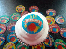 Load image into Gallery viewer, 24 small PRECUT Edible Eid Mubarak Disc 3 wafer paper cake/cupcake toppers
