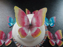 Load image into Gallery viewer, 12 Precut Edible Tie Dye Pink &amp; Blue Butterflies for cakes and cupcake toppers
