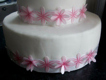 Load image into Gallery viewer, 3 Precut Edible Wafer Paper 3d Pink Daisy flower cake ribbon/border cake topper
