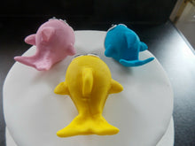 Load image into Gallery viewer, 3 Edible fondant Baby Shark cake and cupcake toppers
