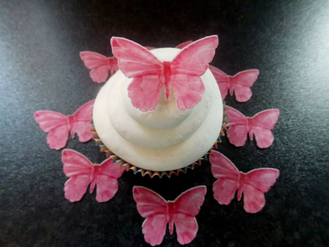 16 PRECUT Edible Pink (1) Butterflies wafer/rice paper cake/cupcake toppers
