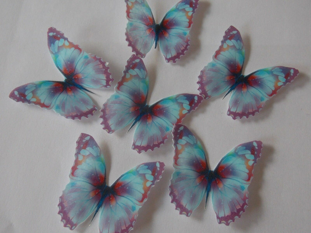 12 PRECUT Edible Purple/Blue Butterfly wafer/rice paper cake/cupcake toppers(a)