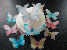 Load image into Gallery viewer, 16 PRECUT Edible Mixed Pastel Butterflies wafer/rice paper cake/cupcake toppers
