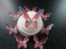 Load image into Gallery viewer, 12 PRECUT Edible Pink Butterflies wafer/rice paper cake/cupcake toppers(g)
