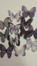 Load image into Gallery viewer, 12 PRECUT Edible Purple Mix Butterflies cake/cupcake toppers
