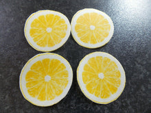 Load image into Gallery viewer, 12 PRECUT Edible Lemon Slices/fruit wafer/rice paper cake/cupcake toppers
