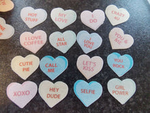 Load image into Gallery viewer, 44 PRECUT Edible Sweetie Style Love Hearts wafer/rice paper cake/cupcake toppers

