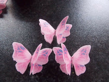 Load image into Gallery viewer, 12 PRECUT Double Pink/Lilac Edible wafer paper Butterflies cake/cupcake toppers
