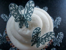 Load image into Gallery viewer, 30 Precut Small Edible Black &amp; White Butterfly wafer paper cake/cupcake toppers
