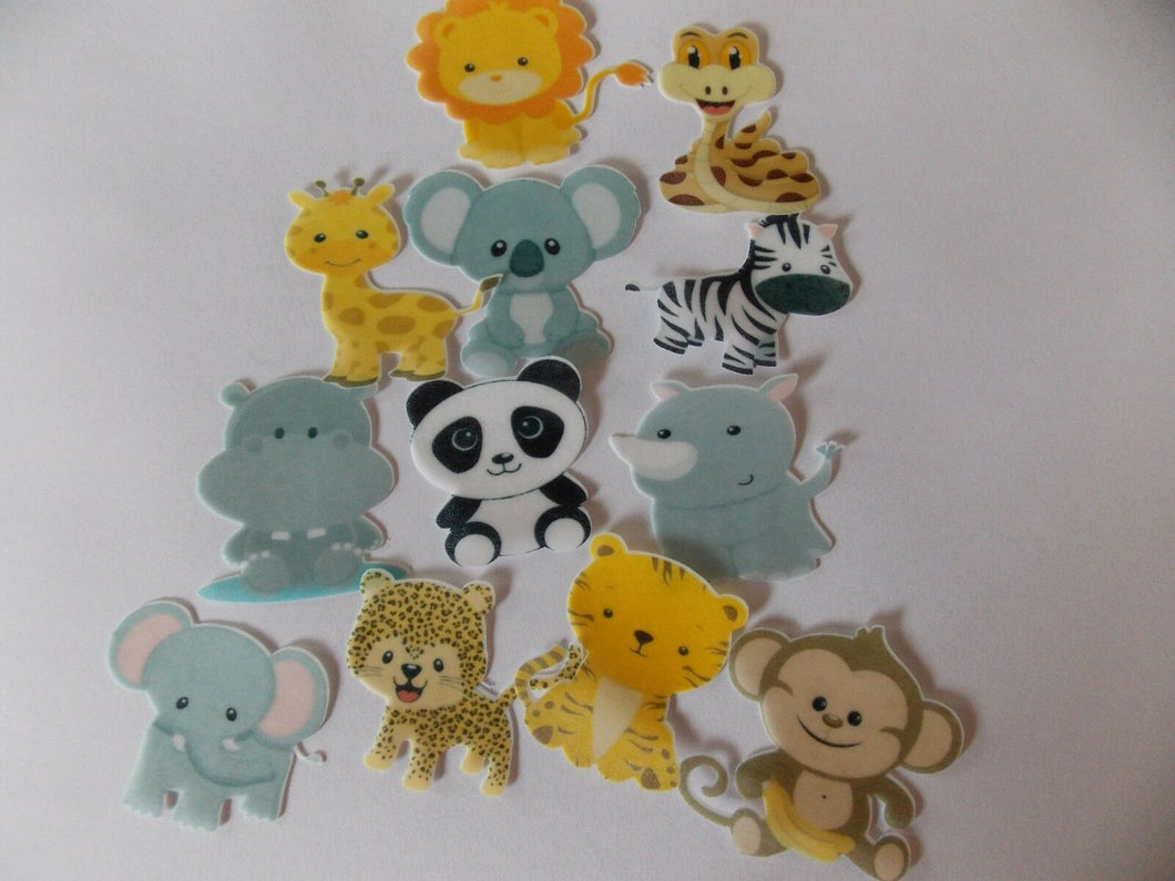 12 PRECUT edible wafer/rice paper Zoo/Jungle Animals cake/cupcake toppers