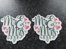 Load image into Gallery viewer, 12 PRECUT Edible Mr and Mrs Wedding wafer/rice paper cake/cupcake toppers
